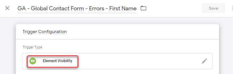 Use GTM to track form field errors as events in GA - create new element visibility trigger