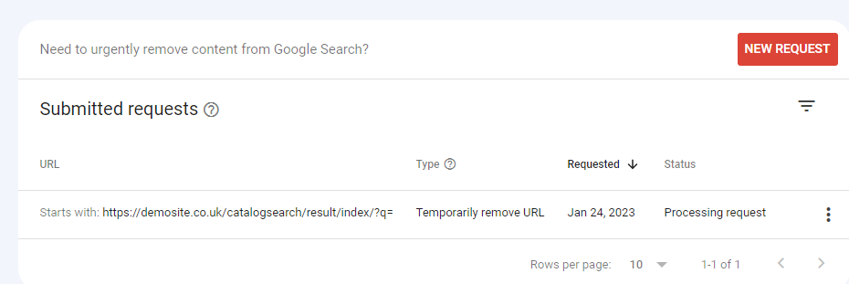 Google search console removals 